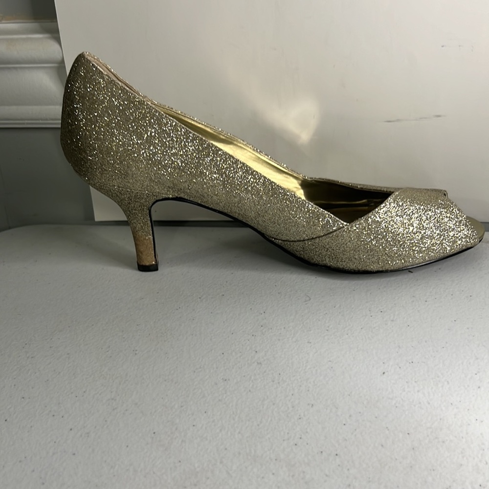 Gold Sparkle Peep Toe heels pumps for women Easy Street 12M - Picture 6 of 11